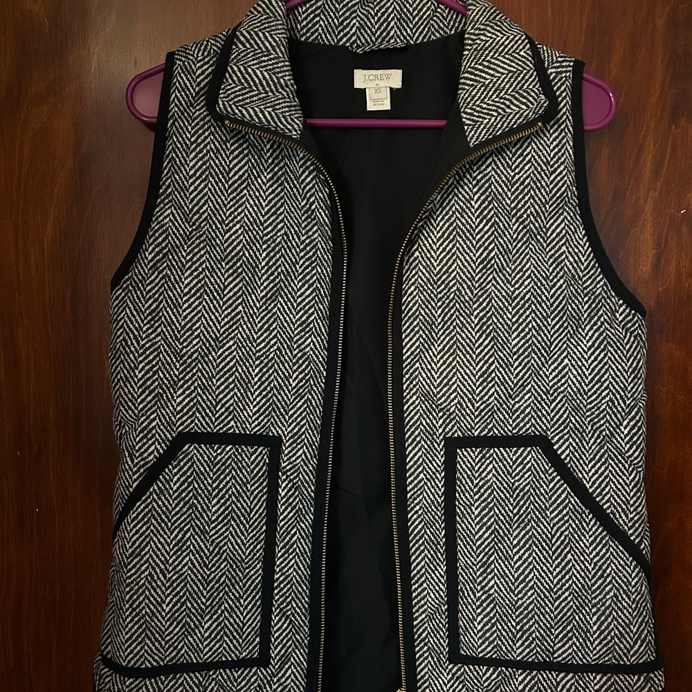 J. Crew Herringbone Black and White Vest